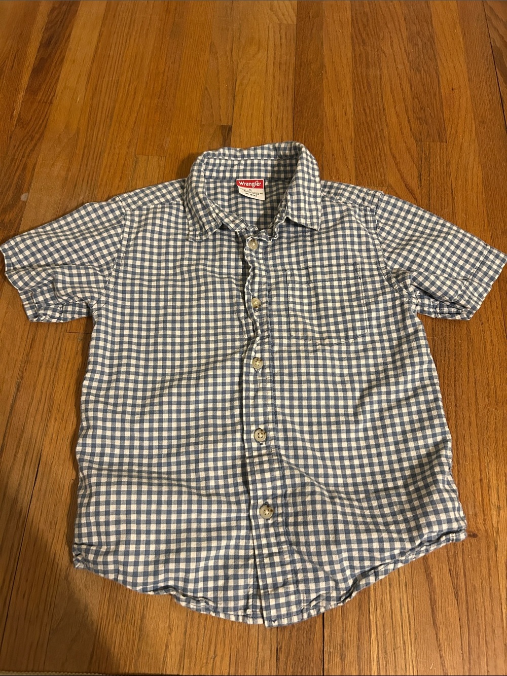 Boys Wrangler Blue and White Gingham Short-Sleeve Button-Down Shirt